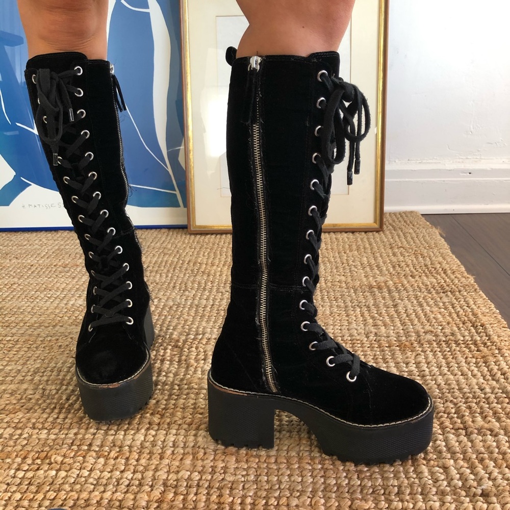 ALICE + OLIVIA knee high velvet combat boots
